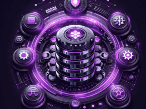 Immagine di fantasia sul viola che rappresenta elementi che fanno pensare aad un hosting web